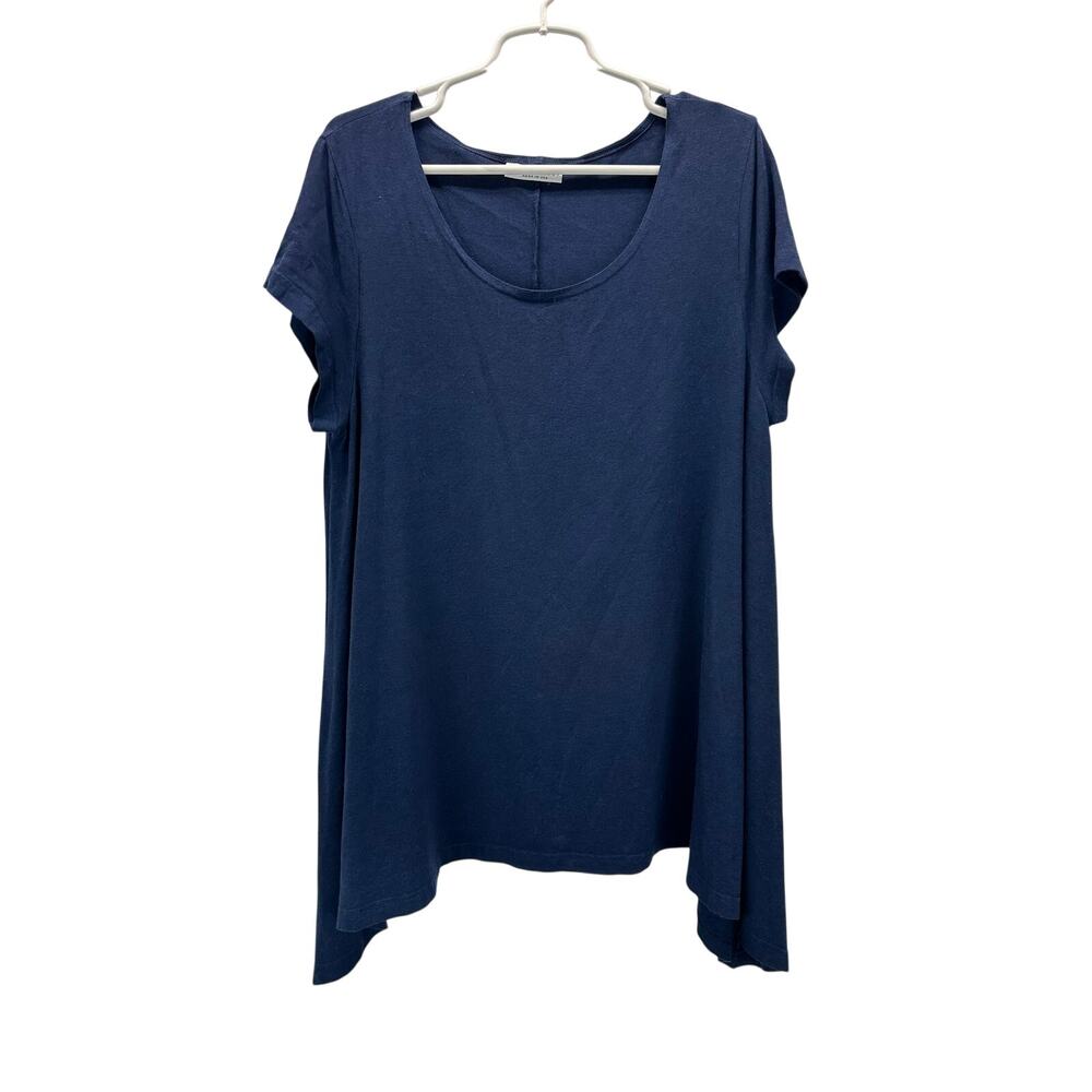 Bryn Walker Short Sleeve Sharkbite Hem Bamboo Cotton Shirt Blue S